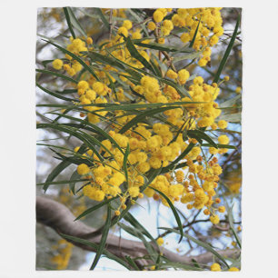 Couverture Polaire Vert et fleurs australiennes d'acacia d'or