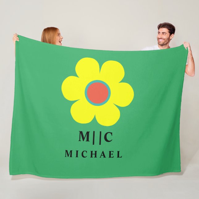 Couverture Polaire vert et jaune simple moderne (En situation)