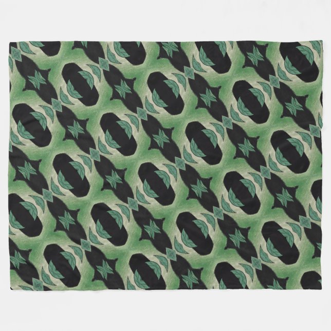Couverture Polaire Vert et noir botanique (Devant (Horizontal))