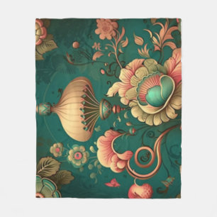 Couverture Polaire Vert floral design rétro vintage