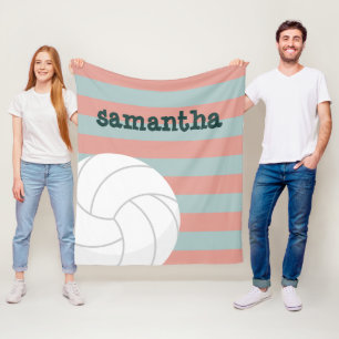 Couverture Polaire Vert foncé & Rose melon Géant Volleyball Rayé