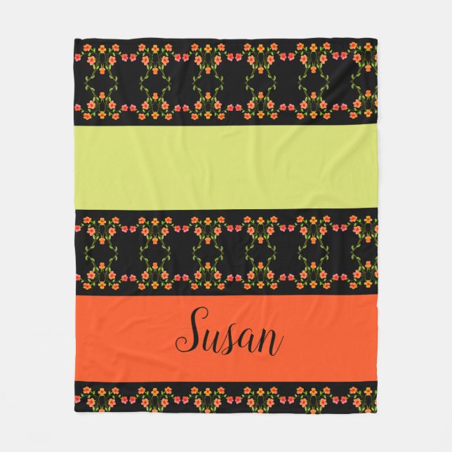 Couverture Polaire Vert Lime Orange Et Noir (Devant)