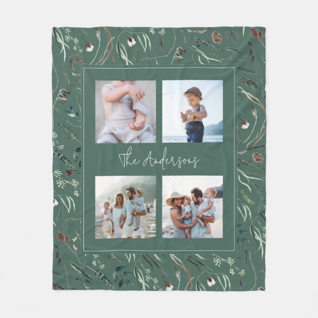 Couverture Polaire Vert moderne élégante aquarelle botanique 4 photo (Devant)