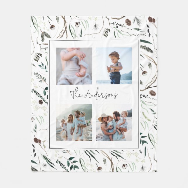 Couverture Polaire Vert moderne élégante aquarelle botanique 4 photo (Devant)