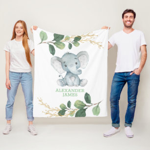 Couverture Polaire Vert moderne Gold Baby Elephant Boy Nursery