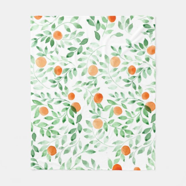 Couverture Polaire Vert orange Tangerine Provence Aquarelle (Devant)