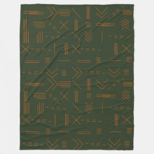 Couverture Polaire Vert orange Terracotta Magnifique Motif géométriqu