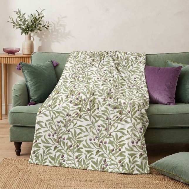 Couverture Polaire Vert sauge aquarelle feuille d'olive botanique (Sage Green Watercolor Olive Leaf Botanical Fleece Blanket)
