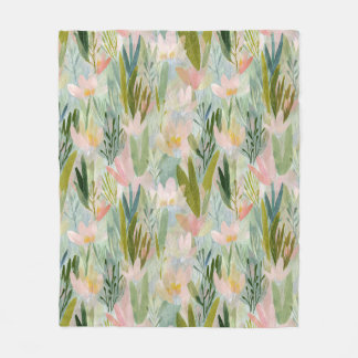 Couverture Polaire Vert sauge floral aquarelle fantaisiste