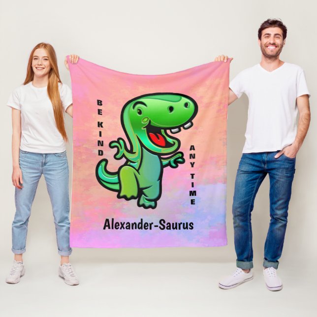 Couverture Polaire Vert Sourire Dinosaure Be Kind Enfant Personnalise (En situation)