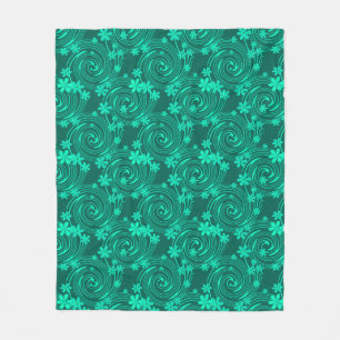 Couverture Polaire vert turquoise motif floral clair
