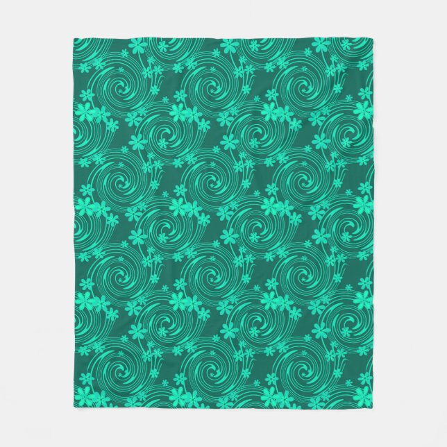 Couverture Polaire vert turquoise motif floral clair (Devant)