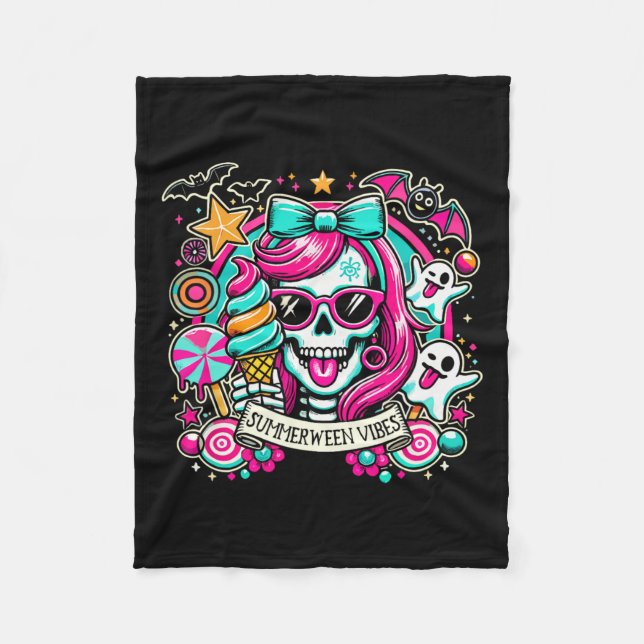 Couverture Polaire Vibes Skeleton Vacances Éffrayantes Halloween Été  (Devant)