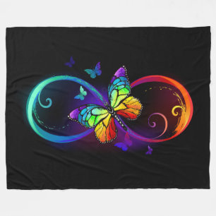 Couverture Polaire Vibrant infinity with rainbow butterfly on black