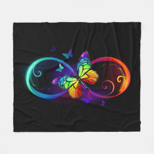 Couverture Polaire Vibrant infinity with rainbow butterfly on black