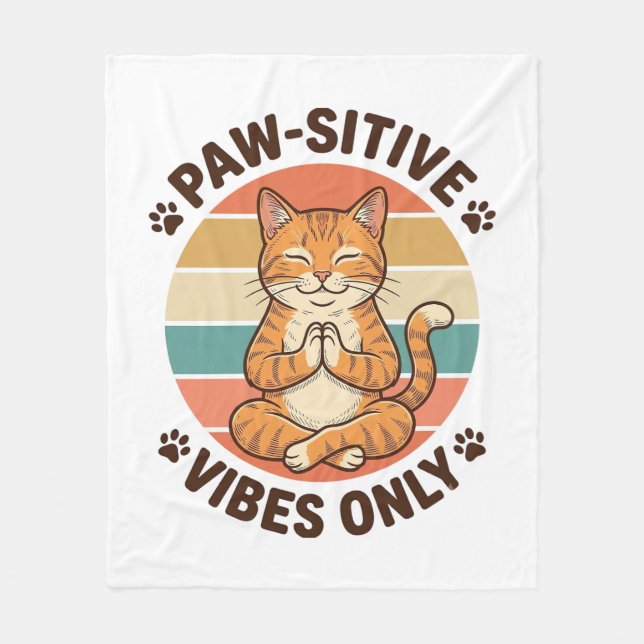 Couverture Polaire Vibrations Positives Uniquement Chat Méditant Desi (Devant)
