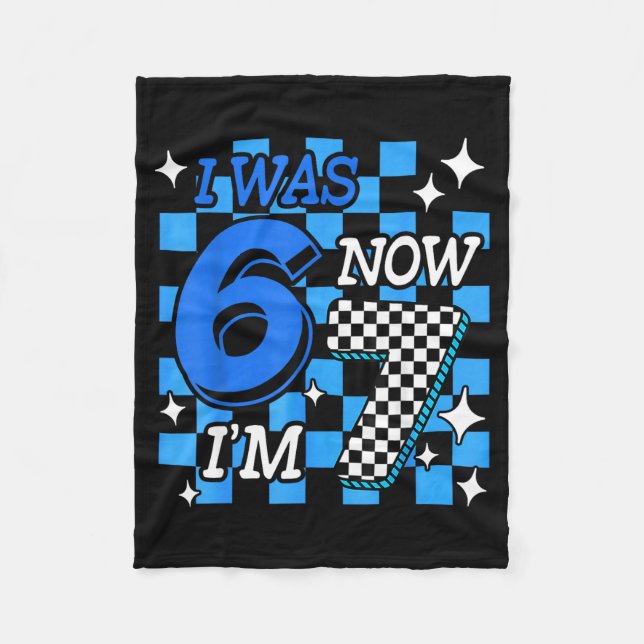 Couverture Polaire Vichy Bleu J'avais 6 ans Maintenant J'ai 7 ans Gar (Devant)