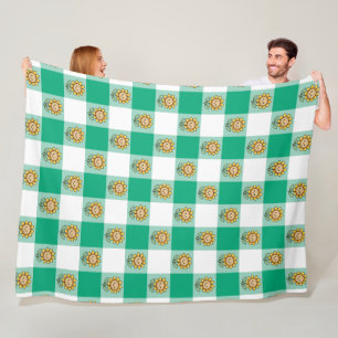 Couverture Polaire Vichy vert et tournesols jaunes