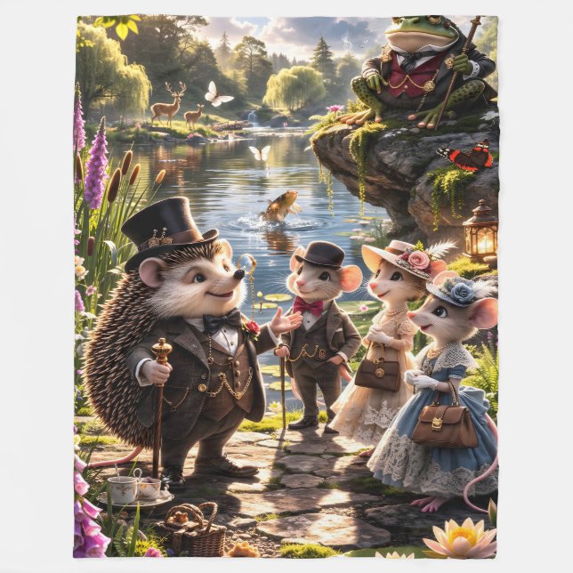 Couverture Polaire Victorian Woodland animals tea party secretgarden. (Devant)