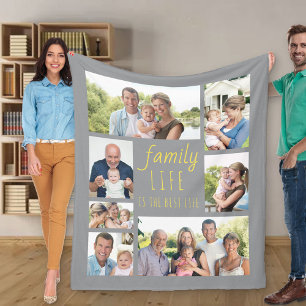 Couverture Polaire Vie familiale Citation Gris et Jaune 7 Photo