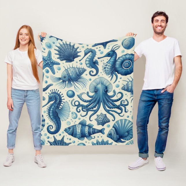 Couverture Polaire Vie marine vintage Animaux Motif (En situation)