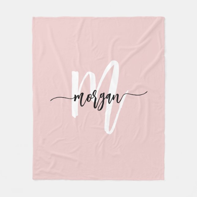 Couverture Polaire Vierge rose moderne Script Girl Monogramme Nom (Devant)