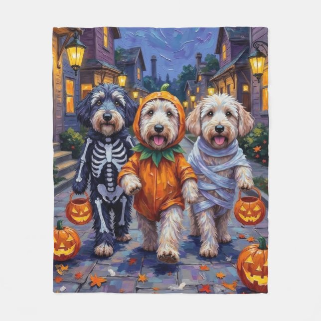 Couverture Polaire Vieux bergers anglais Halloween à la tritaine ou à (Devant)