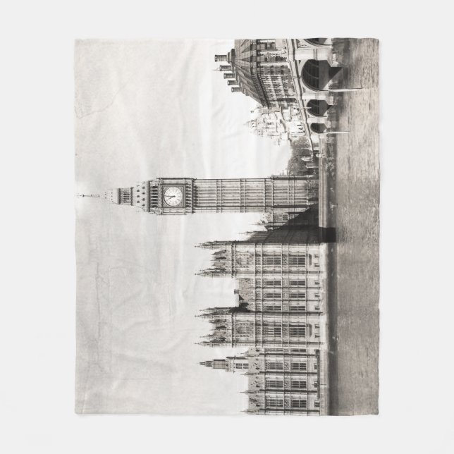 Couverture Polaire Vieux Londres, noir et blanc. (Devant)