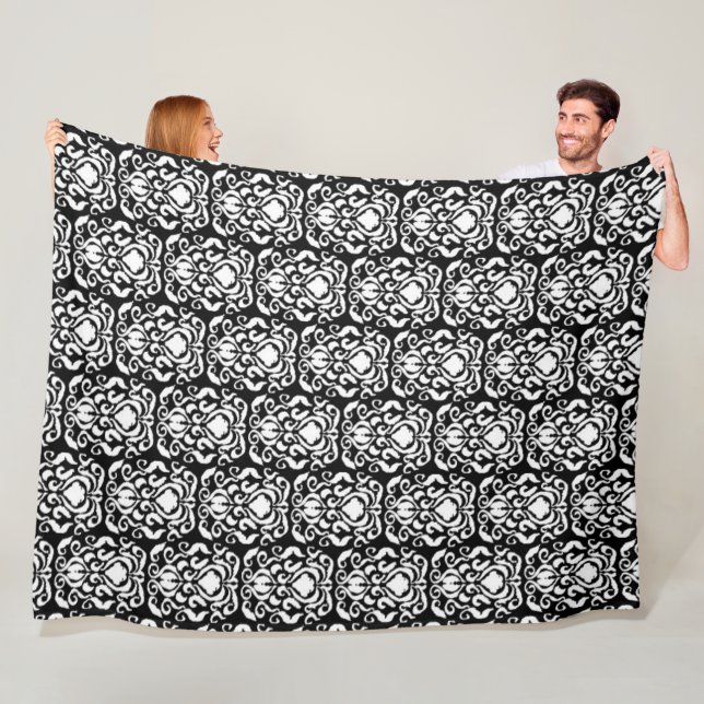 Couverture Polaire Vieux Monde Damas blanc sur noir (En situation)
