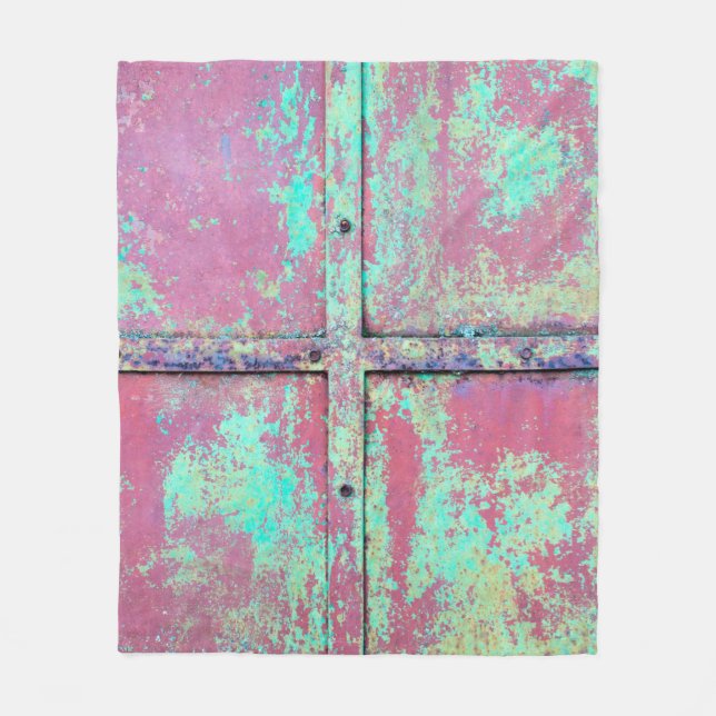 Couverture Polaire Vieux mur peint en vert avec une texture rouille.  (Devant)