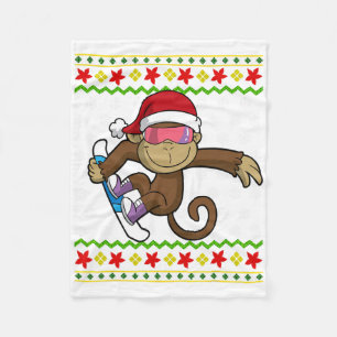 Couverture Polaire Vilain Noël Singe Snowboard Snowboard Snowboard Sn