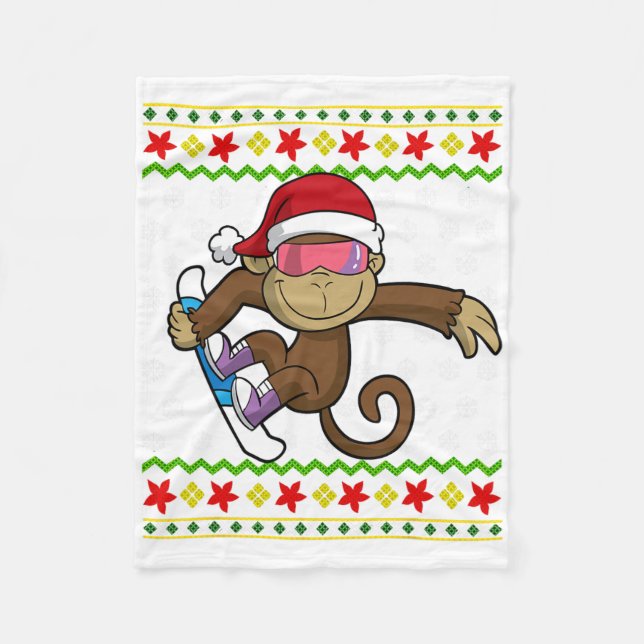 Couverture Polaire Vilain Noël Singe Snowboard Snowboard Snowboard Sn (Devant)