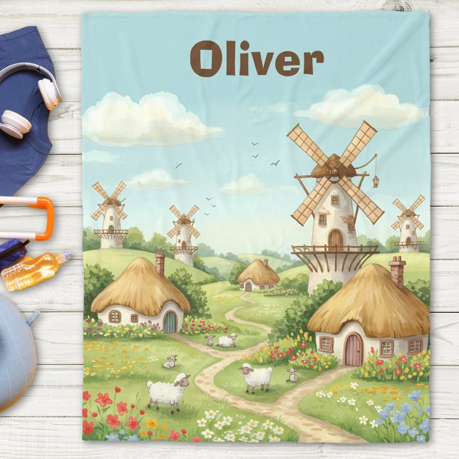 Couverture Polaire Village moulin à vent de rêve (Créateur téléchargé)