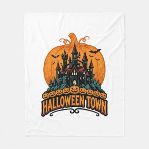 Couverture Polaire Ville d'Halloween Château Hanté Vintage Citrouille