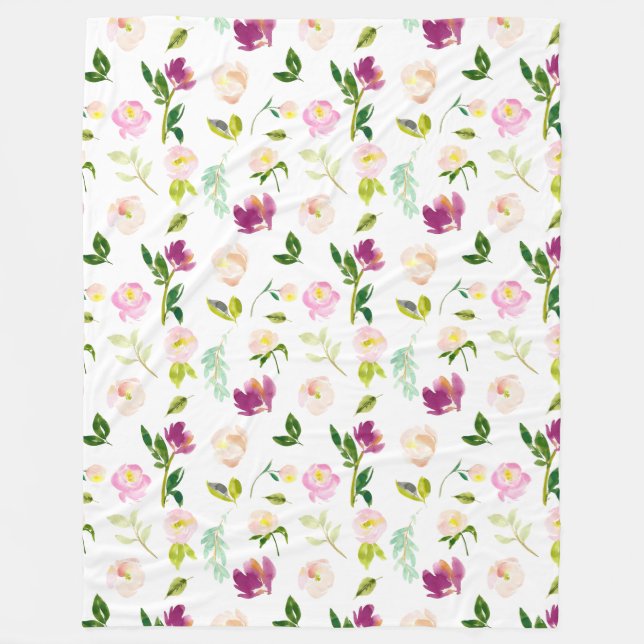 Couverture Polaire Vin de Bourgogne et aquarelle rose Floral (Devant)