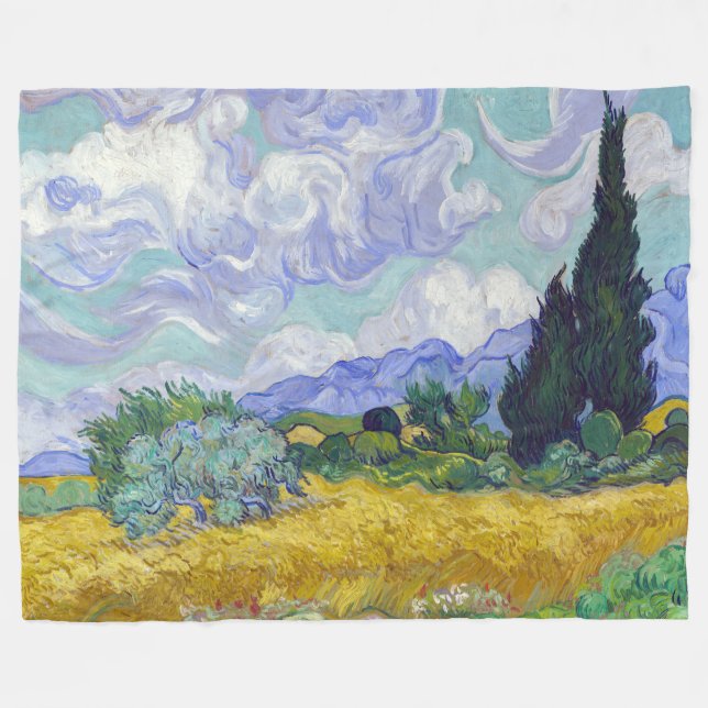 Couverture Polaire Vincent Van Gogh - Champ de blé avec cyprès (Devant (Horizontal))