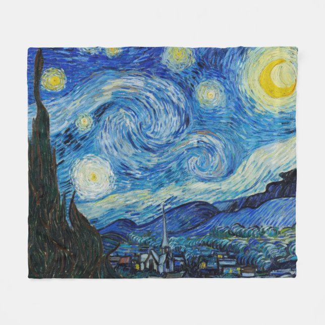 Couverture Polaire Vincent Van Gogh Starry Night Sky Fleece Blanche (Devant (Horizontal))