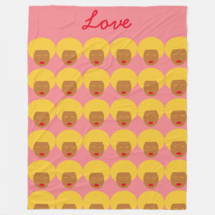 Couverture Polaire Vintage 1970 Blonde Afro rose Monogramme Amour
