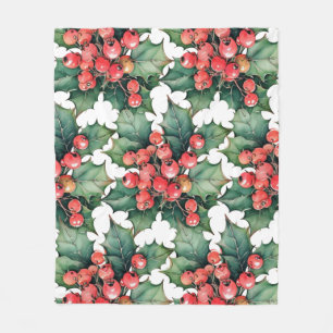Couverture Polaire Vintage aquarelle sainte baies feuilles