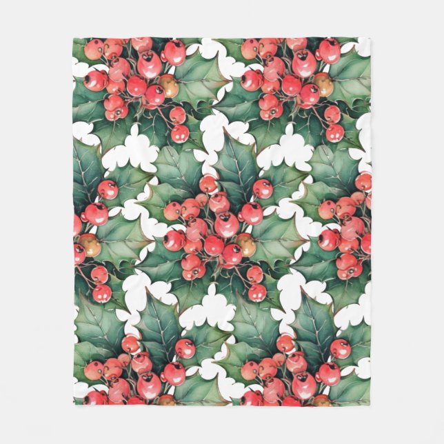 Couverture Polaire Vintage aquarelle sainte baies feuilles (Devant)