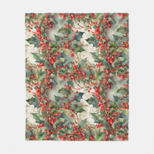 Couverture Polaire Vintage aquarelle sainte baies feuilles
