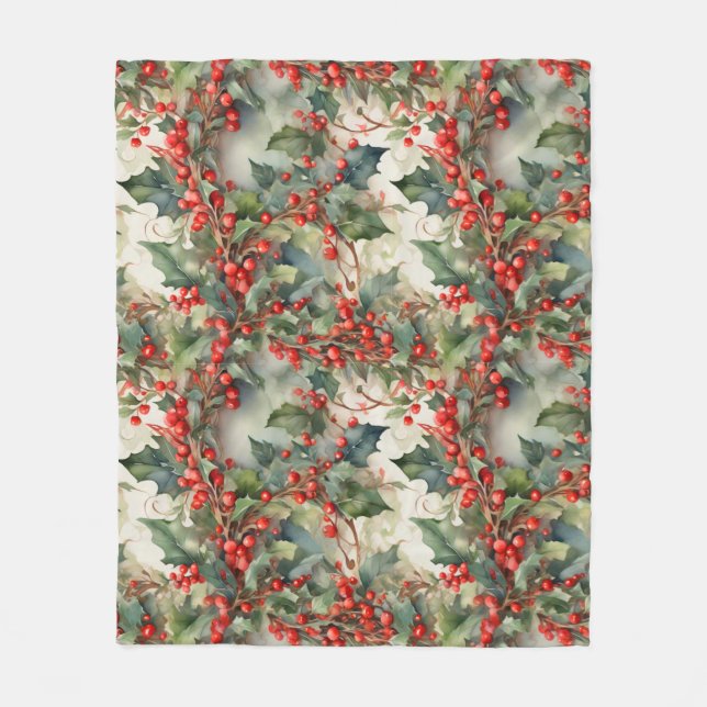 Couverture Polaire Vintage aquarelle sainte baies feuilles (Devant)