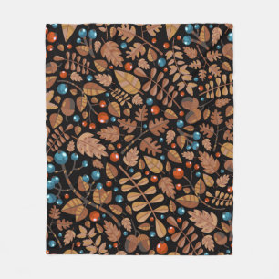 Couverture Polaire vintage automne, motif d'hiver avec plante.