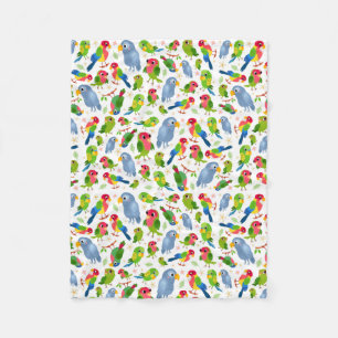 Couverture Polaire Vintage Birds Motif, Colorful parakeet motif