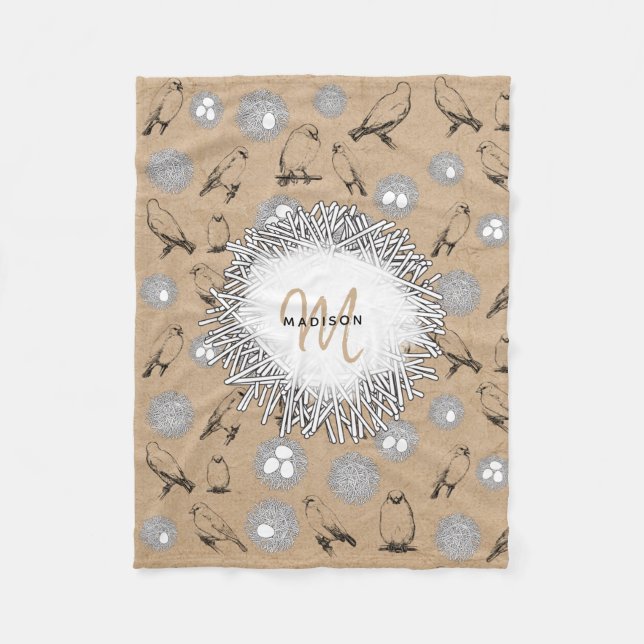 Couverture Polaire Vintage Birds & Nid Rustic Kraft Brown (Devant)