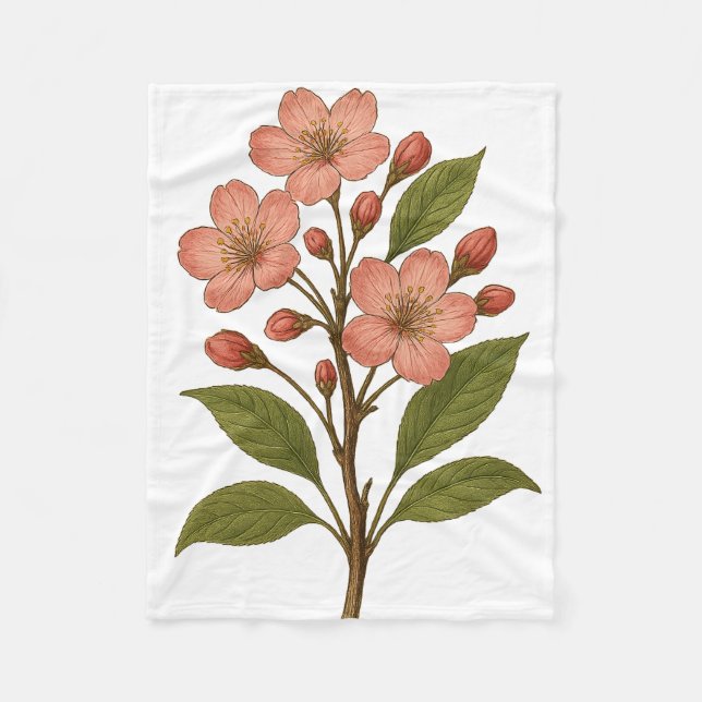 Couverture Polaire Vintage Cherry Blossom Fleece Blanket | Soft (Devant)