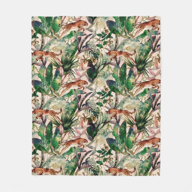Couverture Polaire Vintage Chinoiserie Tropical Jungle Fleece Blanket (Devant)
