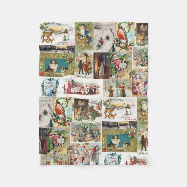 Couverture Polaire Vintage Christmas Antique Collage (Devant)