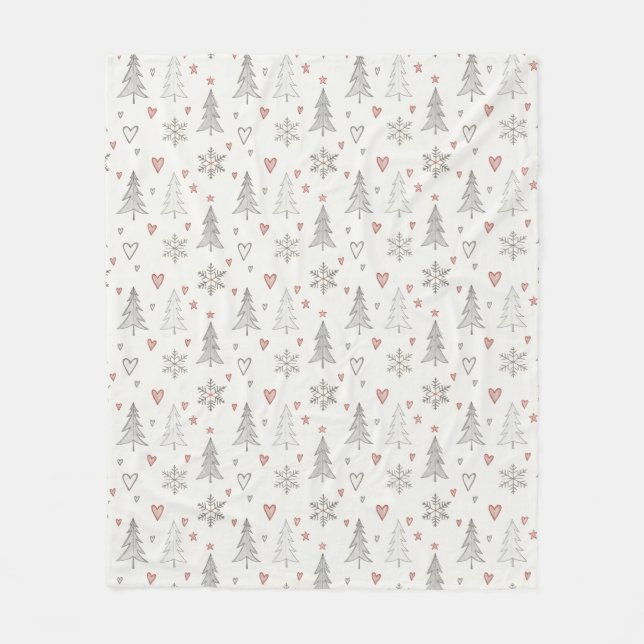 Couverture Polaire Vintage Christmas Trees & Hearts Fleece Blanket (Devant)