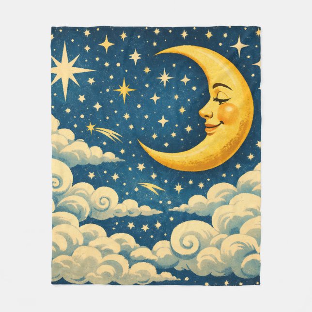 Couverture Polaire Vintage Crescent Moon Night Sky (Devant)